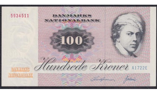 Дания 100 крон 1972 год, 5934511 A1722E (DENMARK 100 Kroner 1975) P 51a: UNC