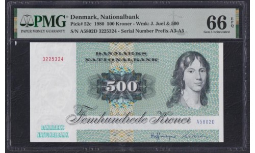 Дания 500 крон 1980 год (DENMARK 500 Kroner 1980) P 52с: UNC