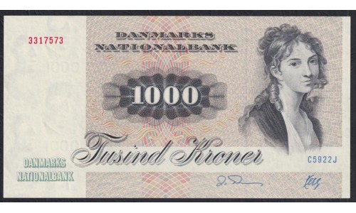 Дания 1000 крон 1992 года (DENMARK 1000 Kroner 1992) P 53g(2): UNC