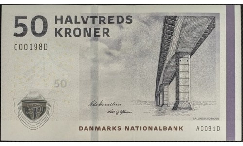 Дания 50 крон 2009 серия A0 (DENMARK 50 Kroner 2009) P 65a : UNC