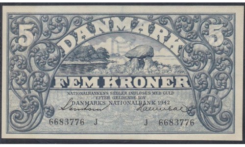Дания 5 крон 1942 (DENMARK 5 Kroner 1942) P 30h : UNC