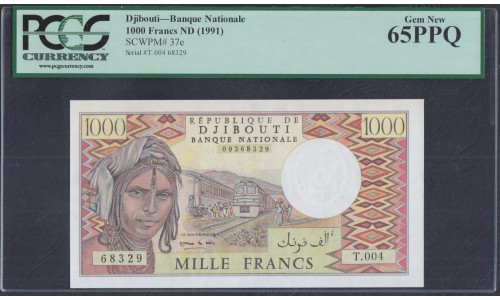Джибути 1000 франков (1979-2005) (Djibouti 1000 francs (1979-2005)) P 37e: UNC PCGS 65 PPQ Gem New