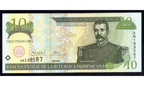 Доминиканская Республика 10 песо 2000 года (DOMINICAN REPUBLIC 10 Pesos 2000) P 159а: UNC