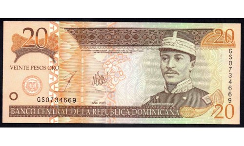 Доминиканская Республика 20 песо 2003 (DOMINICAN REPUBLIC 20 Pesos 2003) P 169c : UNC