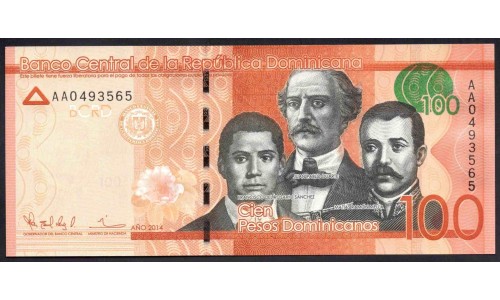 Доминиканская Республика 100 песо 2014 (DOMINICAN REPUBLIC 100 Pesos 2014) P 190а : UNC
