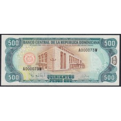 Доминиканская Республика 500 песо 1998 года, A000073W из первой сотни!!! Редкие!!! (DOMINICAN REPUBLIC 500 Pesos 1998, RARE) P 157c: UNC