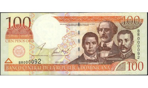 Доминиканская Республика 100 песо 2001 (DOMINICAN REPUBLIC 100 Pesos 2001) P 171а : UNC
