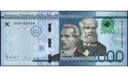 Доминиканская Республика 2000 песо 2014 (DOMINICAN REPUBLIC 2000 Pesos 2014) P 194 : UNC