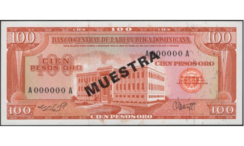 Доминиканская Республика 100 песо 1975 образец (DOMINICAN REPUBLIC 100 Pesos 1975 specimen) P 113s : UNC