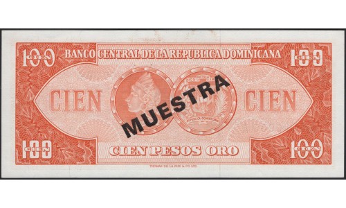 Доминиканская Республика 100 песо 1975 образец (DOMINICAN REPUBLIC 100 Pesos 1975 specimen) P 113s : UNC