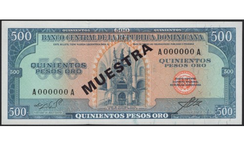 Доминиканская Республика 500 песо 1975 образец (DOMINICAN REPUBLIC 500 Pesos 1975 specimen) P 114s : UNC