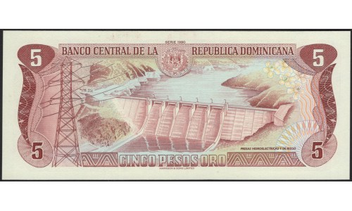 Доминиканская Республика 5 песо 1990 (DOMINICAN REPUBLIC 5 Pesos 1990) P 131 : UNC