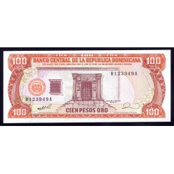 Доминиканская Республика 100 песо 1990 г. (DOMINICAN REPUBLIC 100 Pesos Oro 1990 g.) P128b:Unc