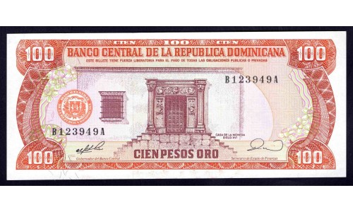 Доминиканская Республика 100 песо 1990 (DOMINICAN REPUBLIC 100 Pesos 1990) P 128b : UNC