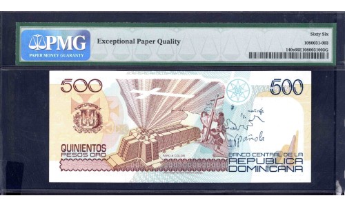 Доминиканская Республика 500 песо 1992 (DOMINICAN REPUBLIC 500 Pesos 1992) P 140s : UNC PMG 66 EPQ