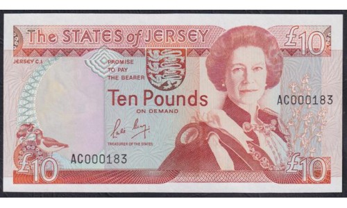 Джерси 10 фунтов ND (1989) Низкий Номер! (JERSEY 10 Pounds ND (1993)) P 17: UNC