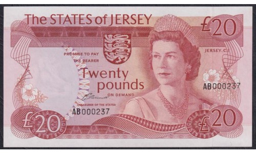 Джерси 20 фунтов (1976), Низкий серийный номер AB 000237 (JERSEY 20 Pounds (1976)) P 14a: UNC