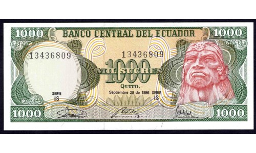 Эквадор 1000 сукре 1986 г.  (ECUADOR 1000 sucres 1986) P 125a: UNC 