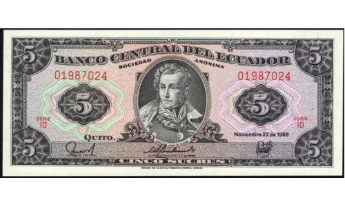 Эквадор 5 сукре 1988 г. (ECUADOR 5 sucres 1988) P 113d(4): UNC