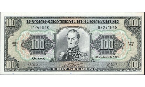 Эквадор 100 сукре 1991 (ECUADOR 100 sucres 1991) P 123Аa(6-1991) : UNC
