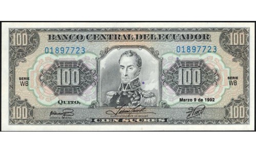 Эквадор 100 сукре 1992 (ECUADOR 100 sucres 1992) P 123Аb : UNC