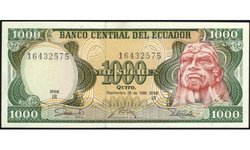 Эквадор 1000 сукре 1986 (ECUADOR 1000 sucres 1986) P 125a(5) : UNC