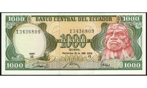Эквадор 1000 сукре 1986 (ECUADOR 1000 sucres 1986) P 125a(6) : UNC