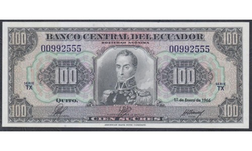 Эквадор 100 сукре 01.01.1966 г. (ECUADOR 100 sucres 01.01.1966) P 105(1): UNC 