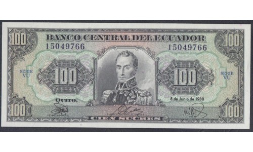 Эквадор 100 сукре 1988 г. (ECUADOR 100 sucres 1988) P 123Аa: UNC 