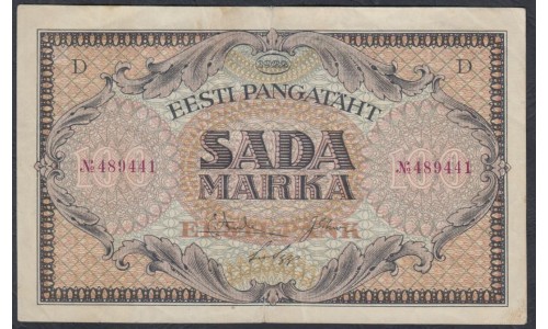 Эстония  100 марках 1922 (ESTONIA 100 marke 1922) P 58: VF/XF