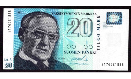 Финляндия 20 марок 1993 (FINLAND 20 Mark 1993) P 123(04) : UNC
