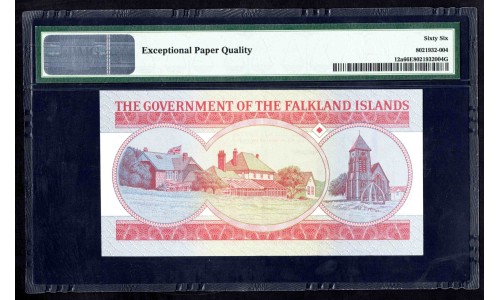 Фолклендские Острова 5 фунтов 1983 года (FALKLAND ISLANDS 5 Pounds 1983) P12а: UNC PMG 66 greid slab