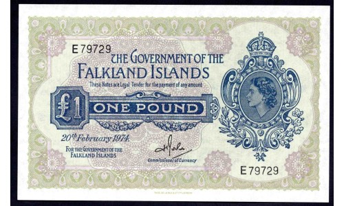 Фолклендские Острова 1 фунт 1974 года (FALKLAND ISLANDS 1 Pound 1974) P8b: UNC