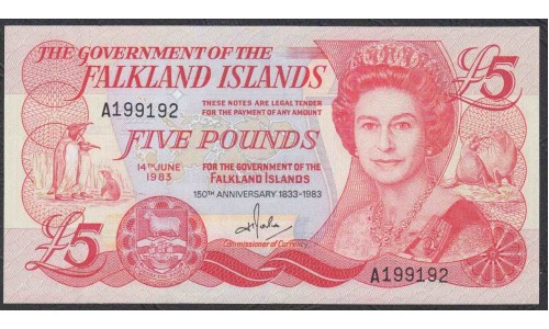 Фолклендские Острова 5 фунтов 1983 года (FALKLAND ISLANDS 5 Pounds 1983) P12а: UNC 