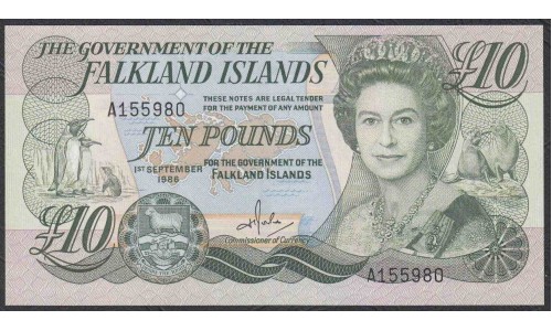 Фолклендские Острова 10 фунтов 1986 года (FALKLAND ISLANDS 10 Pounds 1986) P 14: UNC