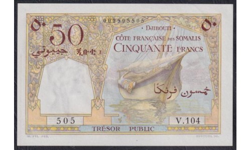 Джибути, Французское побережье Сомали 50 франков (1952) 505 V.104(FRANCAISE des SOMALIS 50 francs (1952)) P 25 : UNC