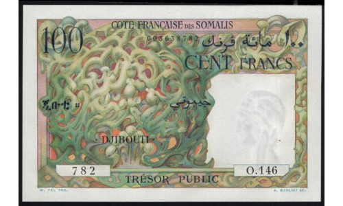 Джибути, Французское побережье Сомали 100 франков (1952) 782 O. 146 (FRANCAISE des SOMALIS 100 francs (1952)) P 26: UNC
