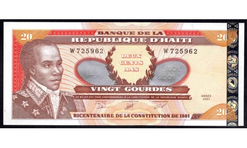 Гаити 20 гурдов 2001 г. (HAITI 20 Gourdes 2001) P 271А: UNC