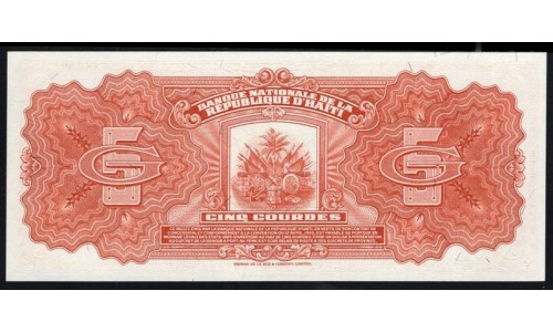 Гаити 5 гурдов 1919 г. (HAITI 5 Gourdes 1919) P 198: UNC