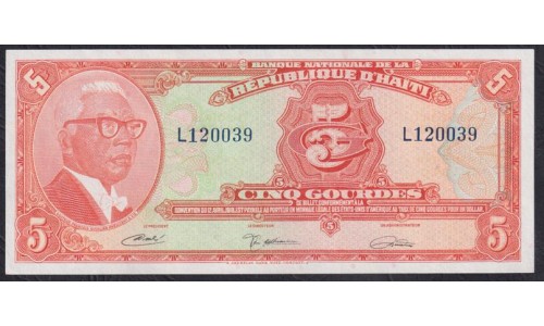 Гаити 5 гурдов L.1919 года, L120039 (HAITI 5 Gourdes L.1919) P 202(1-2): UNC--