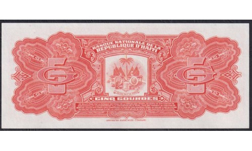 Гаити 5 гурдов L.1919 года, L120039 (HAITI 5 Gourdes L.1919) P 202(1-2): UNC--
