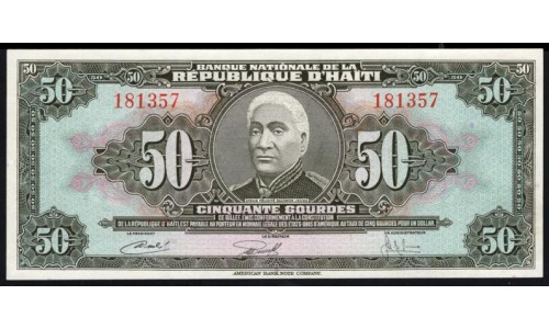 Гаити 50 гурд 22.11.1973 года, РЕАЛЬНАЯ РЕДКОСТЬ! (HAITI 50 Gourdes 22.11.1973, RARE) P213(2): UNC
