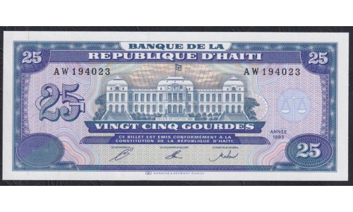 Гаити 25 гурдов 1993 г. (HAITI 25 Gourdes 1993) P 262: UNC