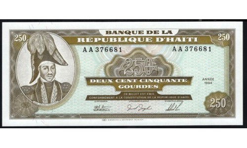 Гаити 250 гурдов 1994 год, РЕАЛЬНЫЙ РАРИТЕТ (HAITI 250 Gourdes 1994, RARE) P 263: UNC