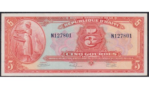 Гаити 5 гурдов 1919 г. (HAITI 5 Gourdes 1919) P 187a: UNC