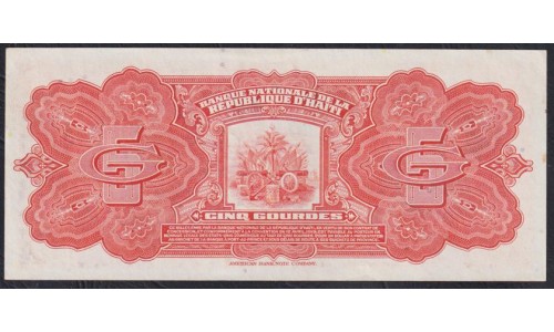 Гаити 5 гурдов 1919 г. (HAITI 5 Gourdes 1919) P 187a: UNC