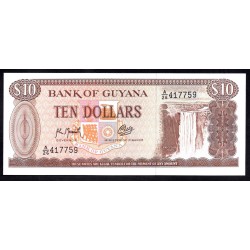 Гайана 10 долларов ND (1966 -92 г.) (GUYANA 10 dollars ND (1966-1992 g.) P23е:Unc