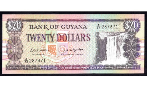 Гайана 20 долларов (1989) (GUYANA 20 dollars (1989)) P 27(1) : UNC