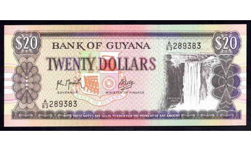 Гайана 20 долларов (1989) (GUYANA 20 dollars (1989)) P 27(2) : UNC