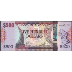Гайана 500 долларов (2011-2019) AA, короткий номер (GUYANA 500 dollars (2011-2019)) P 37(1) : UNC